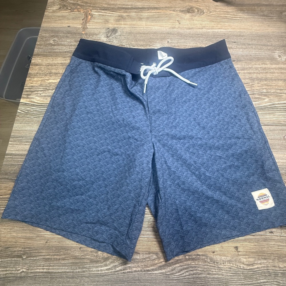 The Normal Brand Mens Blue Wave Print Board Shorts Swim Trunks Size 34